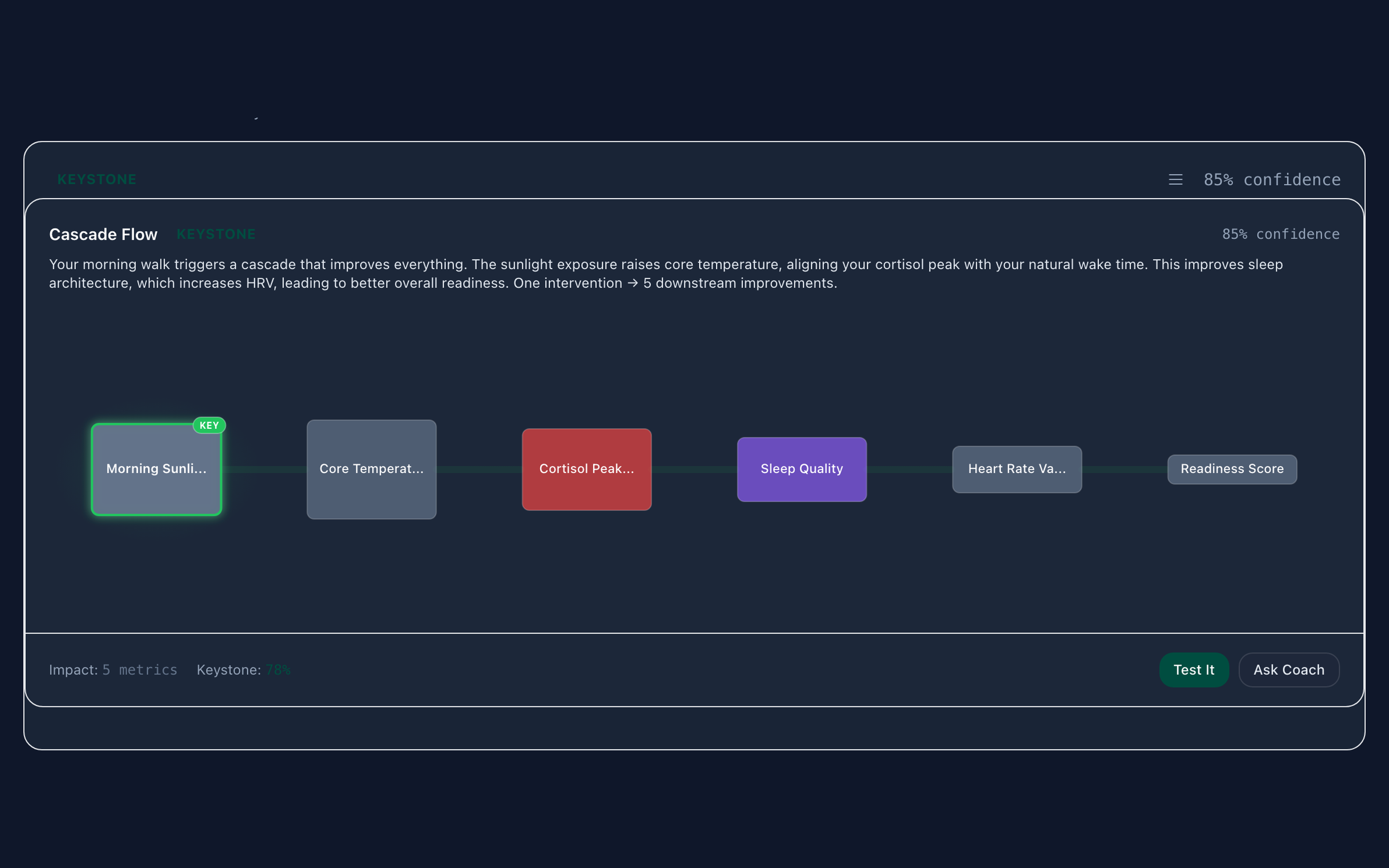 Cascade chain visualization showing keystone discovery